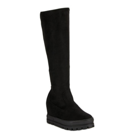 Seastar Bottines compensées en daim le noir 1