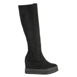 Seastar Bottines compensées en daim le noir 4