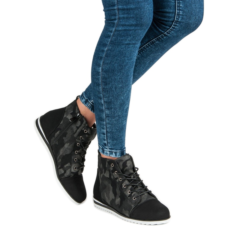 Vinceza Baskets camouflage au-dessus de la cheville le noir 1