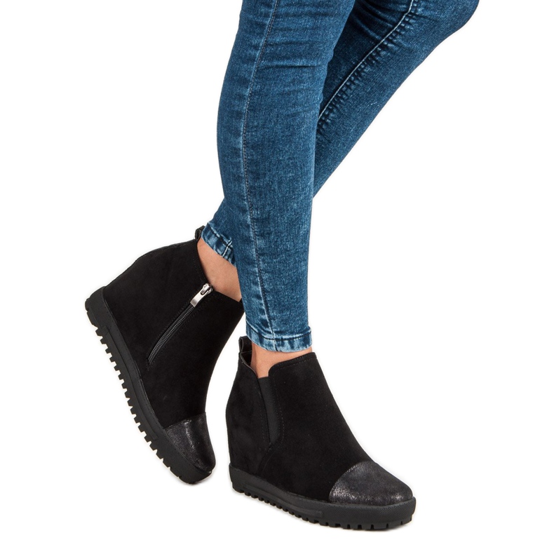 Filippo Bottines en daim à talon compensé le noir 1