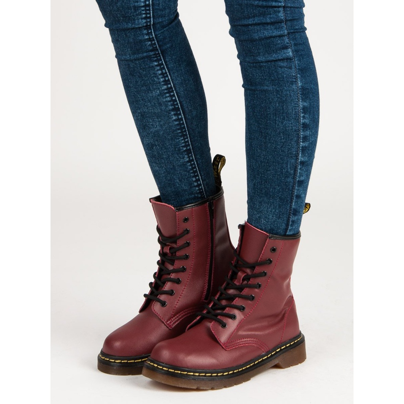 McKey Bottes de combat en cuir rouge 1