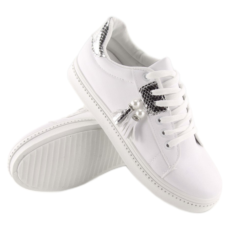 Baskets blanches et argentées pour femme 88038 BLANC / ARGENT 2
