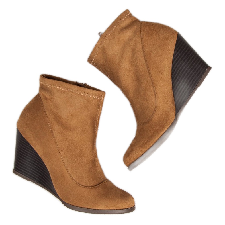 Corina Bottines en daim à talon compensé brun 1