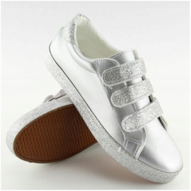 Baskets argentées avec fermeture Velcro XL10P Argent gris jaune 2
