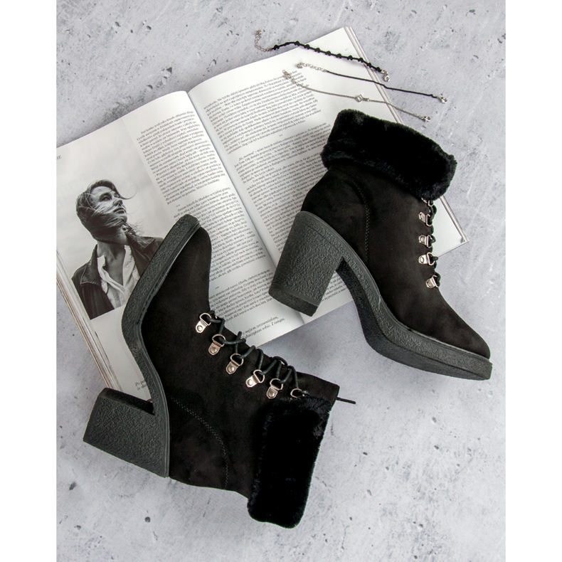 Seastar Bottines à lacets avec fourrure le noir 1