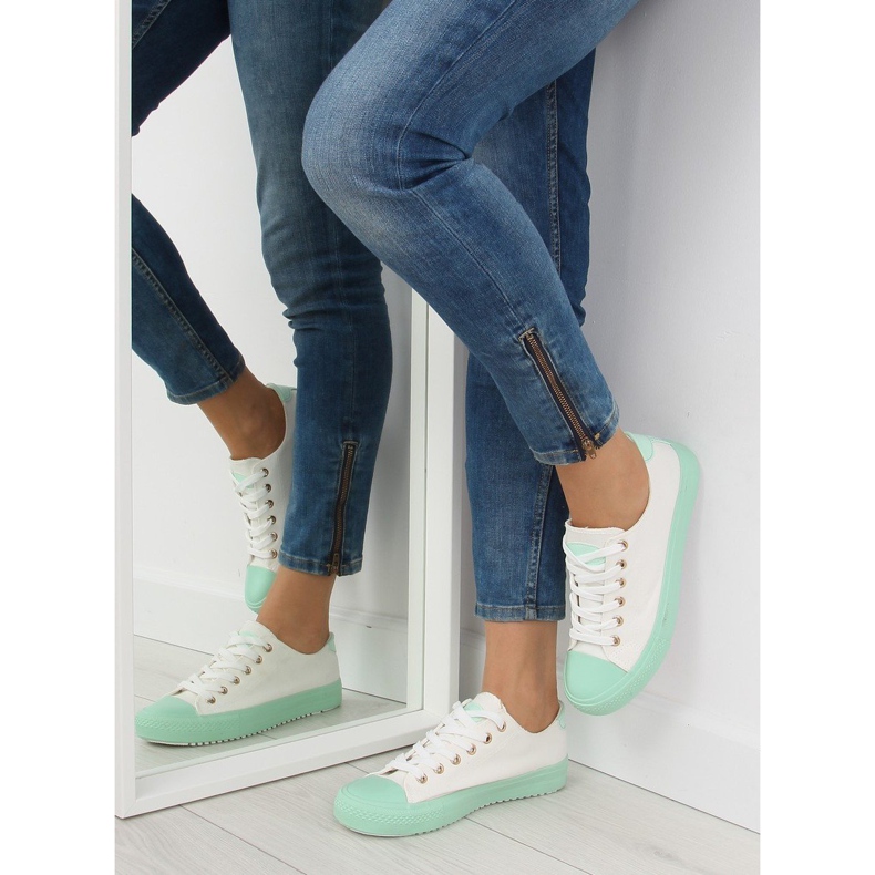 Baskets femme blanches et menthe BL97P Vert 2