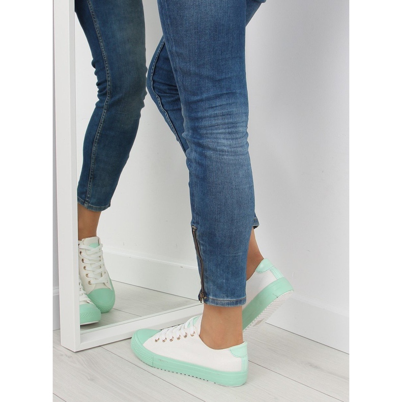Baskets femme blanches et menthe BL97P Vert 1