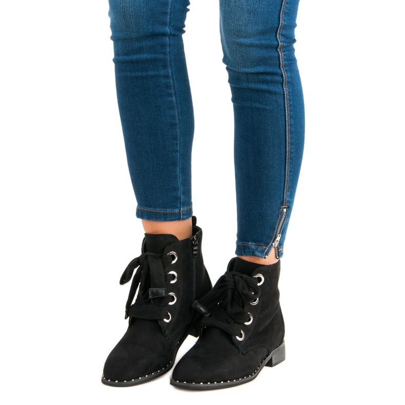 Bottes à lacets en daim le noir 1