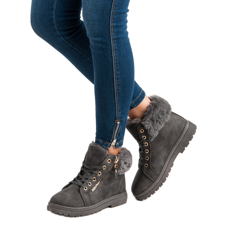 Bottines chaudes et nouées gris 2