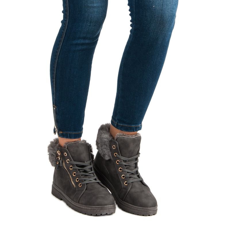 Bottines chaudes et nouées gris 1