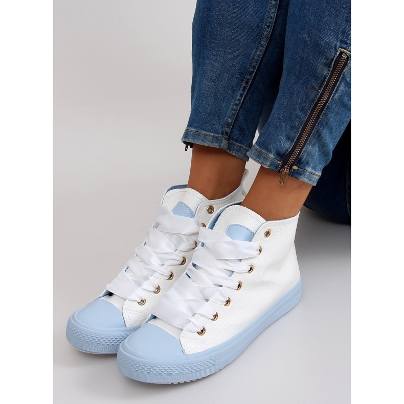 Sneakers pour la cheville à double lacets bl102p Bleu blanche 2 Sneakers pour la cheville à double lacets bl102p Bleu blanche 2