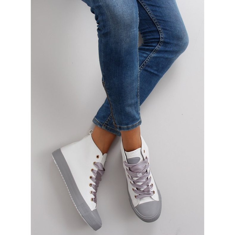 Sneakers pour la cheville à double lacets blanc gris 2