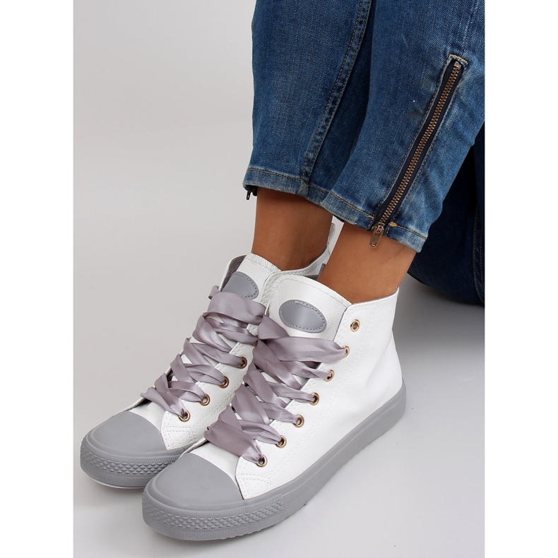 Sneakers pour la cheville à double lacets blanc gris 1