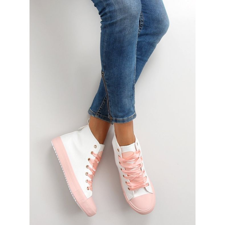 Sneakers pour la cheville à double lacets bl102p Rose blanc 2