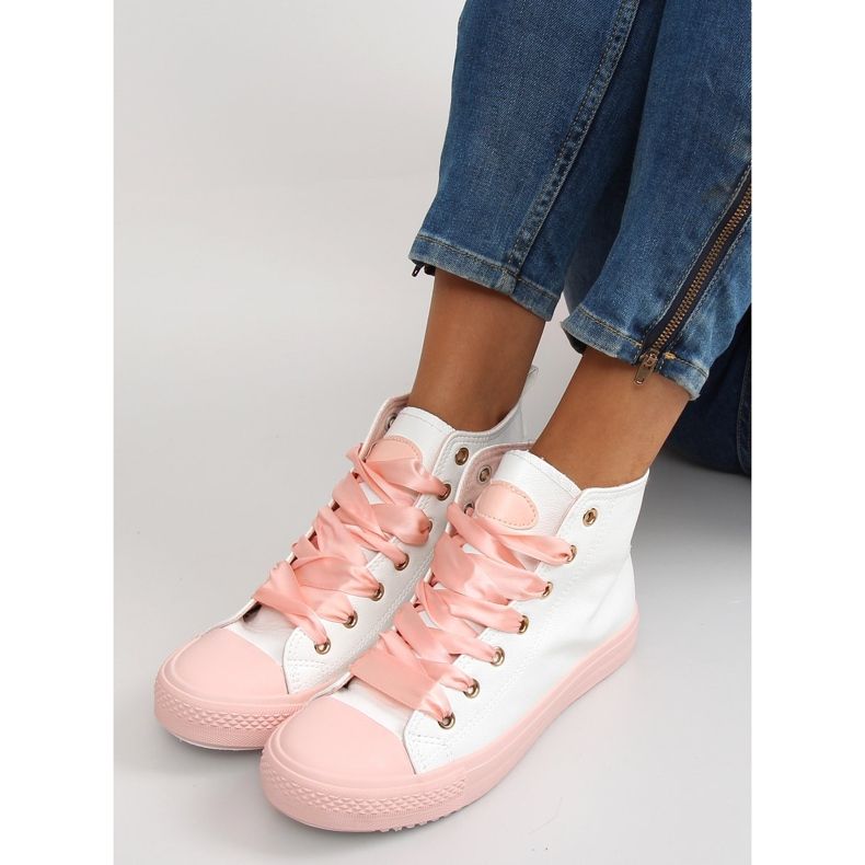 Sneakers pour la cheville à double lacets bl102p Rose blanche 1