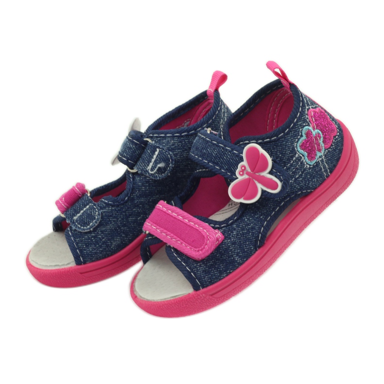 American Club Chaussures américaines pour enfants sandales papillons semelle intérieure en cuir rose bleu marine 4