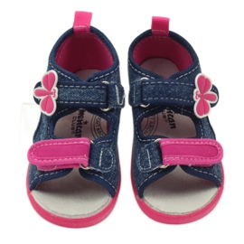 American Club Chaussures américaines pour enfants sandales papillons semelle intérieure en cuir rose bleu marin 3
