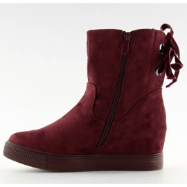 Boots à talon compensé caché HQ886 Bordeaux rouge 3