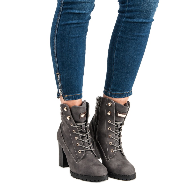 Kayla Bottines à talons nouées gris 1