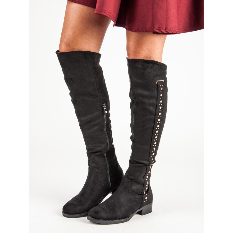 Super Me Bottines en daim à talons plats le noir 1