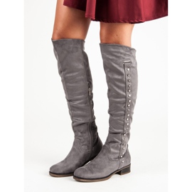 Super Me Bottines en daim à talons plats gris 3