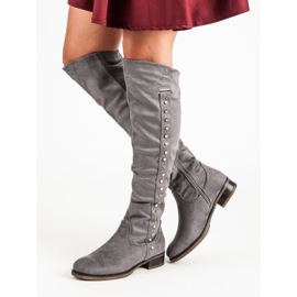 Super Me Bottines en daim à talons plats gris 4