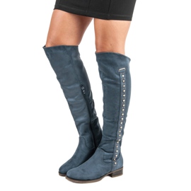 Super Me Bottines en daim à talons plats bleu 3