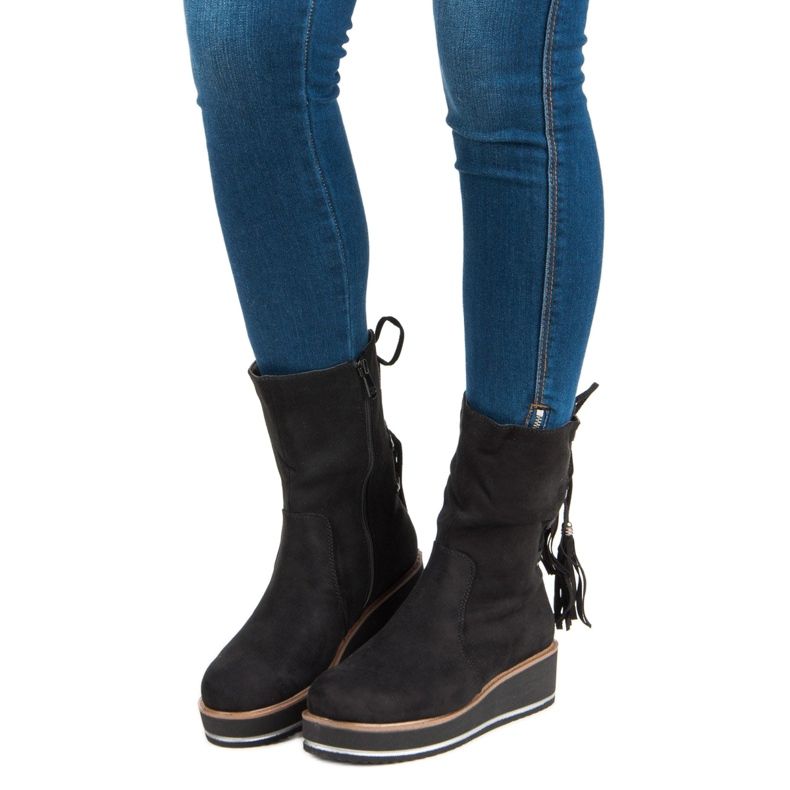 Forever Folie Bottines en daim à talon compensé noir 1