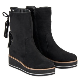 Forever Folie Bottines en daim à talon compensé le noir 6