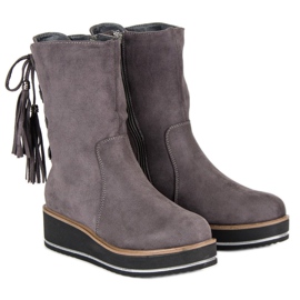 Forever Folie Bottines en daim à talon compensé gris 4