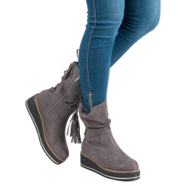 Forever Folie Bottines en daim à talon compensé gris 1