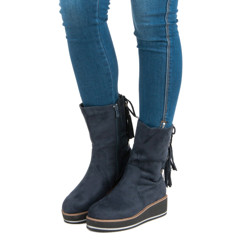 Forever Folie Bottines en daim à talon compensé bleu 2