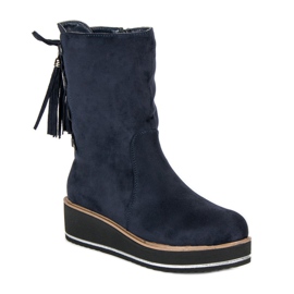 Forever Folie Bottines en daim à talon compensé bleu 4