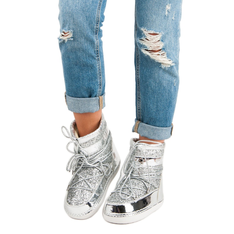 Bottes de neige argentées à la mode gris 1