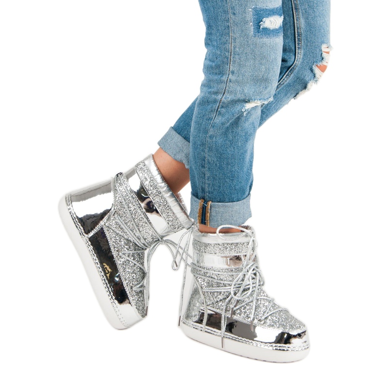 Bottes de neige argentées à la mode gris 2