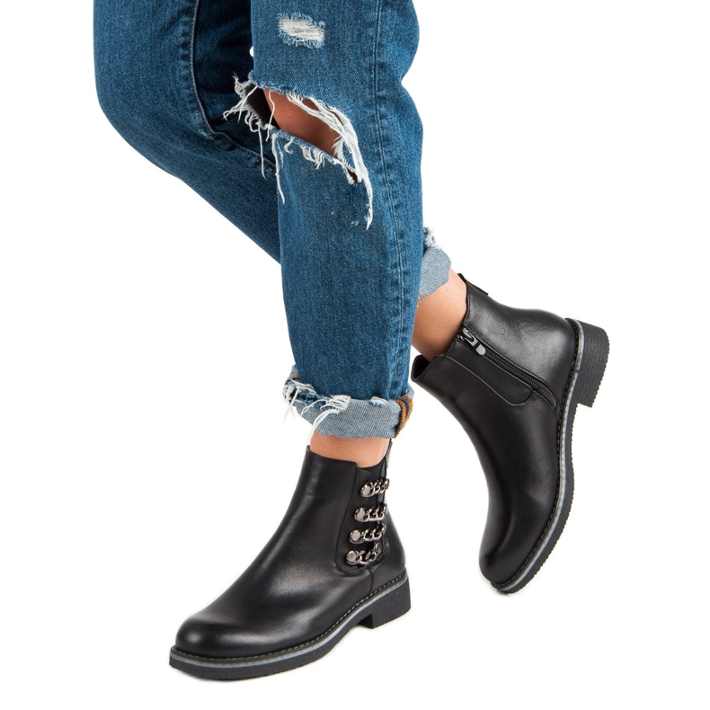 Forever Folie Bottes noires sur un talon plat le noir 2