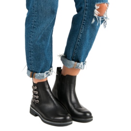 Forever Folie Bottes noires sur un talon plat le noir 1