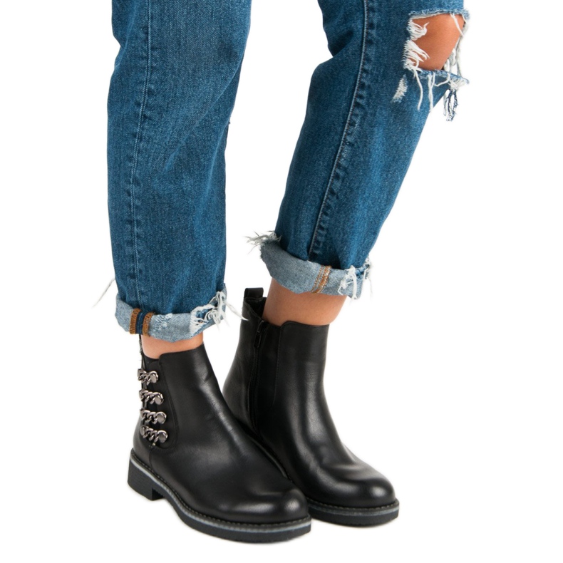 Forever Folie Bottes noires sur un talon plat le noir 1