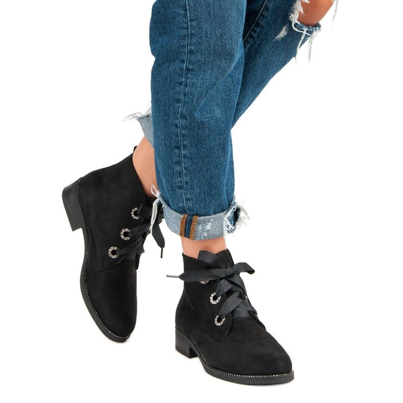 Seastar Bottines en daim à nouer noir 2