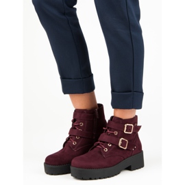 Bottines en daim bordeaux rouge 6