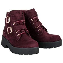 Bottines en daim bordeaux rouge 4