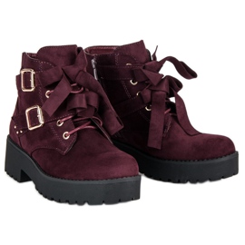 Bottines en daim bordeaux rouge 3