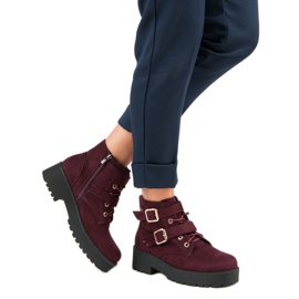 Bottines en daim bordeaux rouge 7