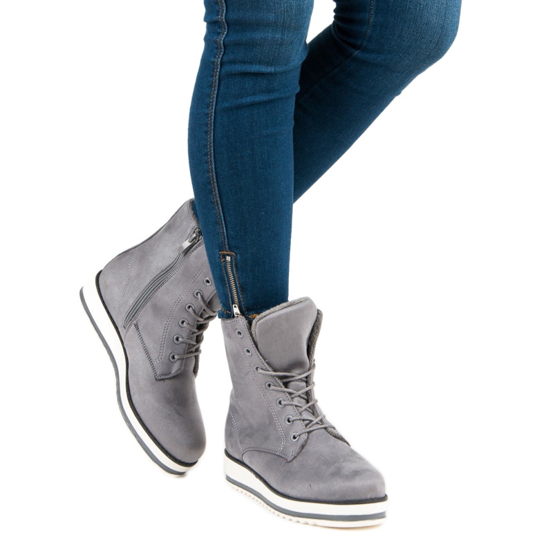 Bottines chaudes et nouées gris 2