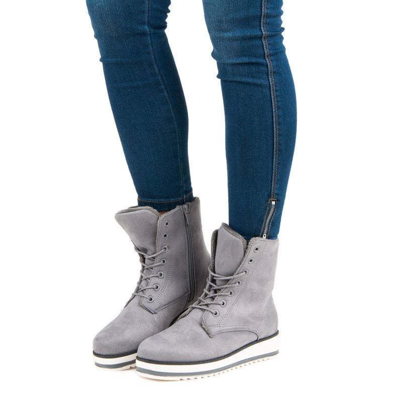 Bottines chaudes et nouées gris 1