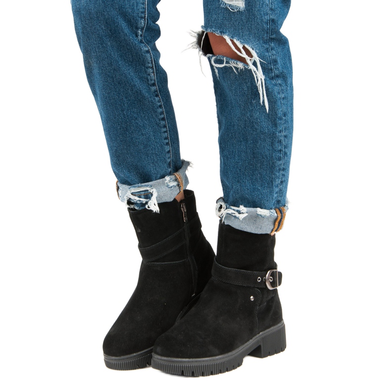 Bottes en cuir chaudes le noir 1