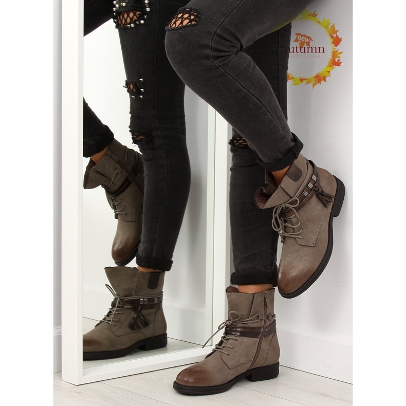 Boots femme beige et marron BH52-KB kaki 1 Boots femme beige et marron BH52-KB kaki 1
