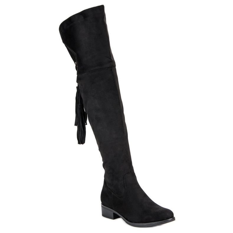 Forever Folie Cuissardes noires à talons plats 1