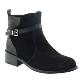 American Club Bottines américaines bottines d'hiver en cuir suédé le noir 1 American Club Bottines américaines bottines d'hiver en cuir suédé le noir 1