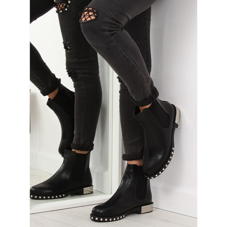 Noir LY91 Bottines Chelsea noires à clous 2
